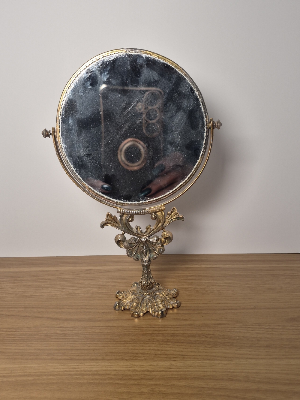 Vintage Stylebuilt Ornate 24K Gold Plated Swivel Vanity Mirror Made in USA